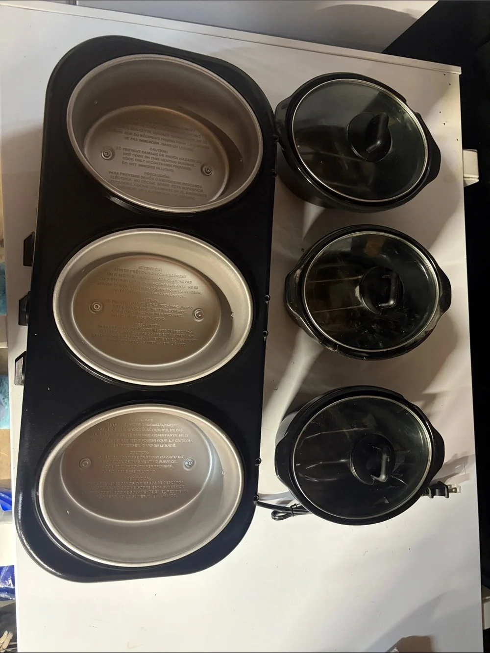 3-Quart Triple Slow Cooker Set - Stainless Steel and Black